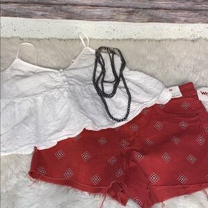 Wrangler Women's Rust Red Bandana Print Denim Cutoff Shorts